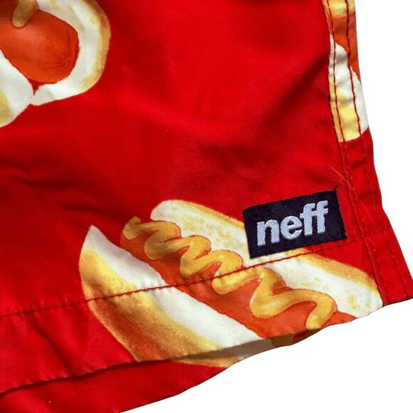 Neff Men's Hotdog Print Drawstring Swim Trunks Red Yellow Size Medium - Picture 6 of 9